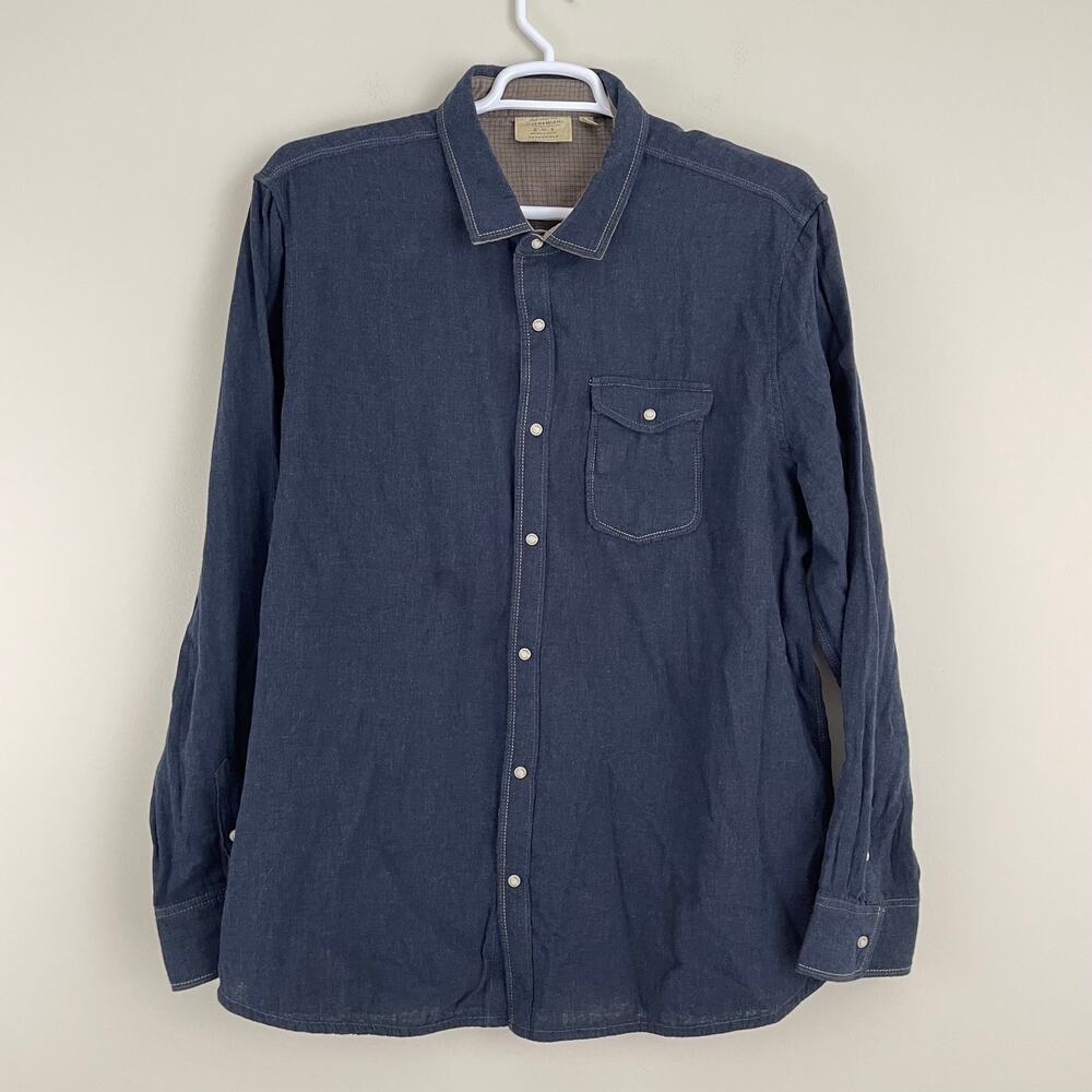 Jeremiah Mens Reversible 2 In 1 Button Up Shirt Long Sleeve Blue Tan Grid Sz XXL
